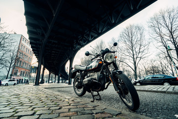 Motorcycle under the bridge. Berlin. Germany.