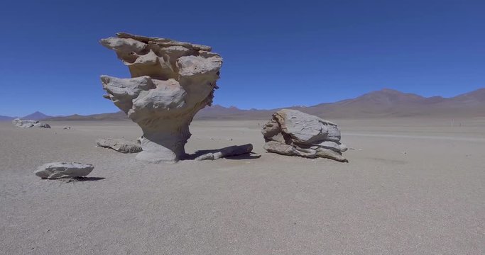 Arbol de Piedra ("Stone Tree") is an Isolated Rock Formation in the Eduardo Avaroa Andean Fauna National Reserve, Potosi, Bolivia