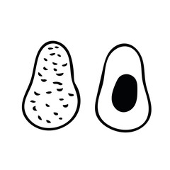 avocado whole and half hand drawn in doodle style. vector graphic scandinavian monochrome minimalism simple. for design icon, card, sticker, poster. fruit, harvest, kitchen, food, menu cooking