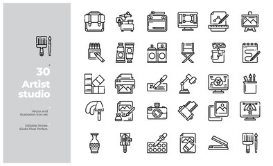 Vector  Line Icons Set of Graphic Studio & Art Element Icon. Editable Stroke. Design for Website, Mobile App and Printable Material. Easy to Edit & Customize.