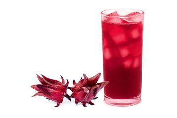 glass of roselle juice tea and flower isolated on white background.  © NIKCOA