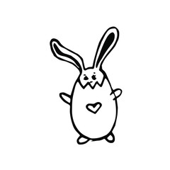 Cute single hand drawn Easter elements. Rabbit and easter egg. For the design of postcards, stickers. Isolated illustration on white.