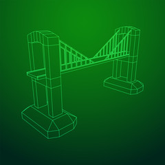 Bridge connection structure. Wireframe low poly mesh vector illustration.