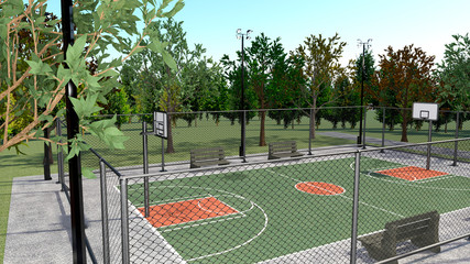 3D Rendering Basketball Court