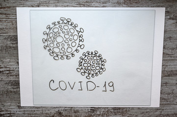 Covid-19 coronavirus illustration pen drawing on glass white background