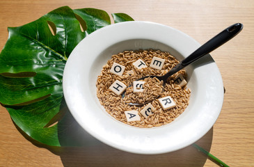 Food shortage words and forks and knives on plates with a food shortage concept.