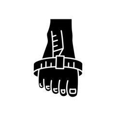 Foot joint circumference black glyph icon. Human foot height and width measurements silhouette symbol on white space. Body parameters specification for bespoke shoes. Vector isolated illustration