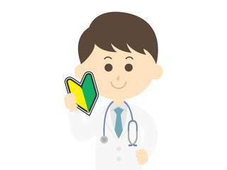 初心者マークを持った医者のイラスト
