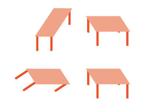Shepard tables. Optical illusion. A pair of identical parallelograms representing the tops of two tables appear radically different because our eyes decode them according to rules for 3D objects.