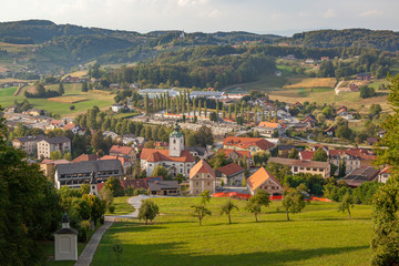 Village Smarje pri Jelsah seen from pilgrimage site Saint Rochus,  Slovenia