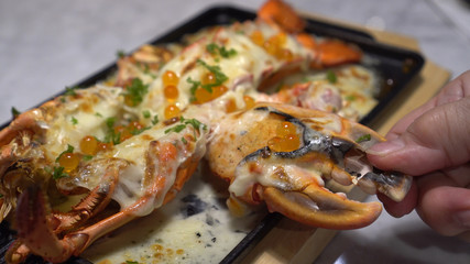 Cheesy lobster claw with Salmon roe fusion seafood