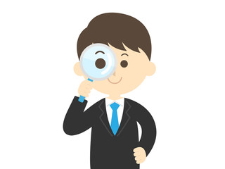 虫眼鏡を使うビジネスマンのイラスト