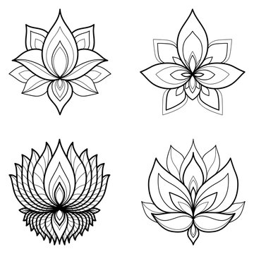 Set of four ethnic Mandala ornaments isolated on white background. Henna tattoo design. Vector illustration