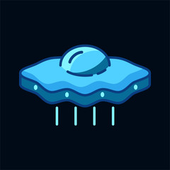 Blue flying Ufo icon isolated on black background. Alien space ship. Futuristic unknown flying object. Spaceship vector illustration. World UFO day design. Flat style.