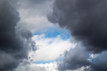 Fototapeta na wymiar stormy grey and white clouds on blue sky background
