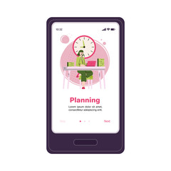 Planning mobile app onboarding poster template on smartphone screen