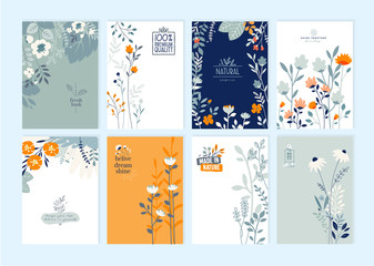 Fototapeta na wymiar Set of brochure designs on the subject of nature, spring, beauty, fashion, natural and organic products, environment. Vector illustration or cover design templates, annual reports, marketing material.