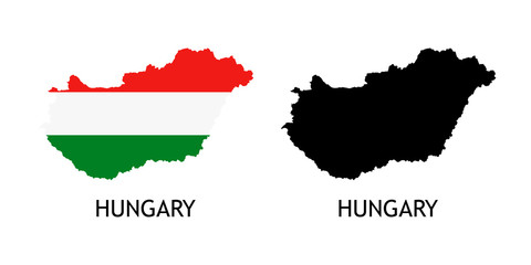 Silhouette of Hungary black color and colored in National Flag - Vector illustrations isolated on white