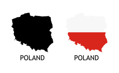 Silhouette of Poland black color and colored in National Flag - Vector illustrations isolated on white