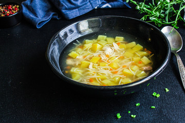 chicken soup vegetables healthy eating
Menu concept. keto or paleo diet food background. top view copy space for text 