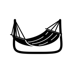 Black simple hammock icon isolated on white background. Relax fun. Indoor swing. Sun bathing. Vector illustration for web design.