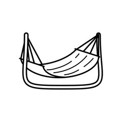 Simple line hammock icon isolated on white background. Relax fun. Indoor swing. Sun bathing. Vector illustration for web design.