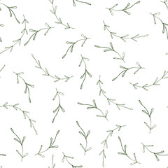 Hand drawn elements brances in natural summer seamless pattern. 