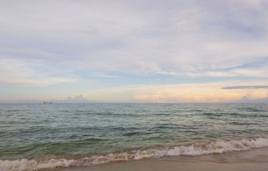 Miami Beach. Gorgeous colorful view of turquoise water of Atlantic ocean and blue sky with white clouds. Beautiful nature background.
