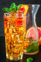 grapefruit lemonade with ice
Menu concept, food background, keto or paleo diet. top view. copy space for text