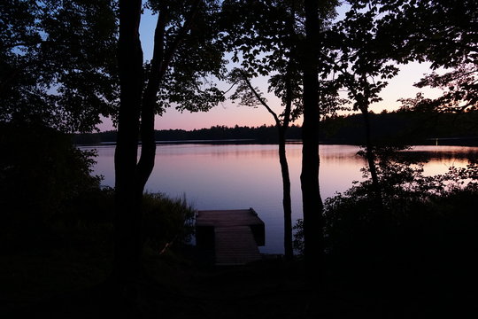 Sunset on Pemaquid Pond, Maine, USA.