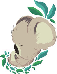 The cute koala. 
cartoon character sleeping on a branch. Australian animals to lie. Lazy cartoon character.