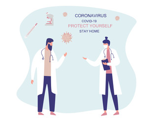 Stay Home.Protect Yourself.Doctors keeping Distance for Decrease Infection Risk For Prevent Virus Covid-19.
Stay Home on Quarantine During the Coronavirus Epidemic.Vector Illustration