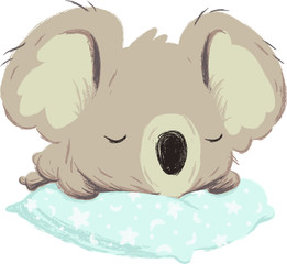The cute cartoon character. 
Koala sleeps 
sleeping on a pillow. Australian animals to lie. Lazy cartoon character.