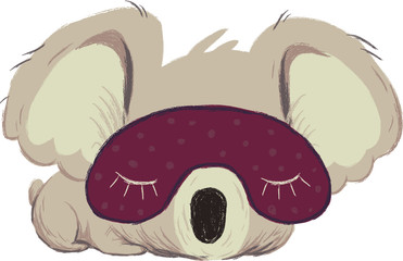 The cute cartoon character. 
Koala sleeps in a mask. Australian animals to lie. Lazy cartoon character.