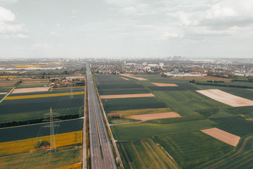 Aerial view of the hills in Germany. Aerial photography at sunset.