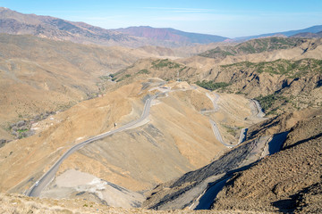 Winding road through the highest pass in Atlas Mountains, Morocco