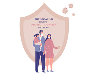 Family Stay Home.Protect Yourself.Family keeping Distance for Decrease Infection Risk For Prevent Virus Covid-19.
Stay Home on Quarantine During the Coronavirus Epidemic.Vector Illustration