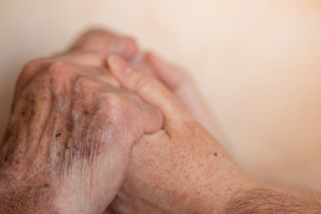 Naklejka premium Hände einer Frau halten Hände eines alten Menschen