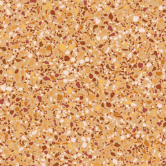 Vector surface texture of granite, concrete, mosaic tile, pebbles, quartz shape. Flooring venetian terrazzo seamless pattern. Natural realistic stone imitation, marble confetti background.