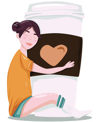 Woman with big coffee cup