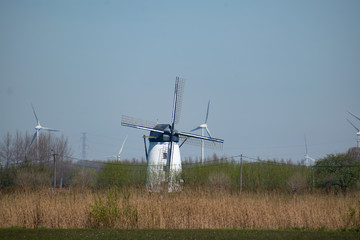 Old historic windmill used for producing flour, Bruges, Belgium