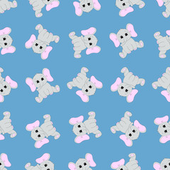 Seamless pattern with cartoon baby elephant. Vector illustration.