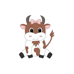 Cartoon cute cow. Vector illustration for children.