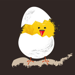 yellow cute chicken brushes in an egg vector illustration