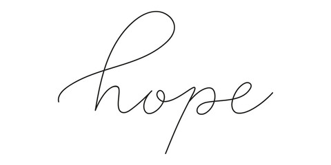 Lettering phrase Hope handwritten by one line. Black vector text isolated on white background. Outline style