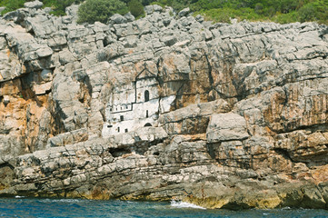 Christian temple painted on a rock, Montenegro