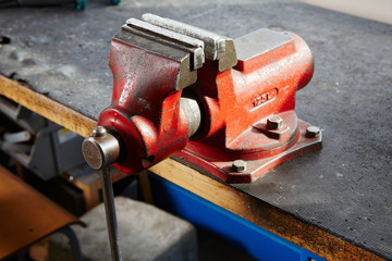 Vise tool in workshop.
