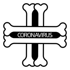 Coronavirus. Sign of bones.
Illustratively graphic poster and text information, monochrome drawing, flat.