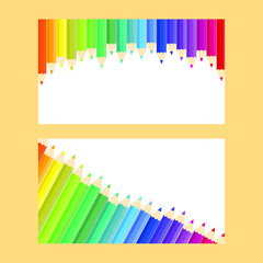 Fototapeta premium This is vector banners with colored pencils, colorful crayons isolated on a light background.