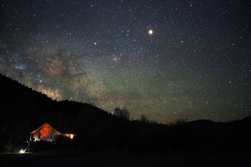 Cabin and Starry night sky milky way 